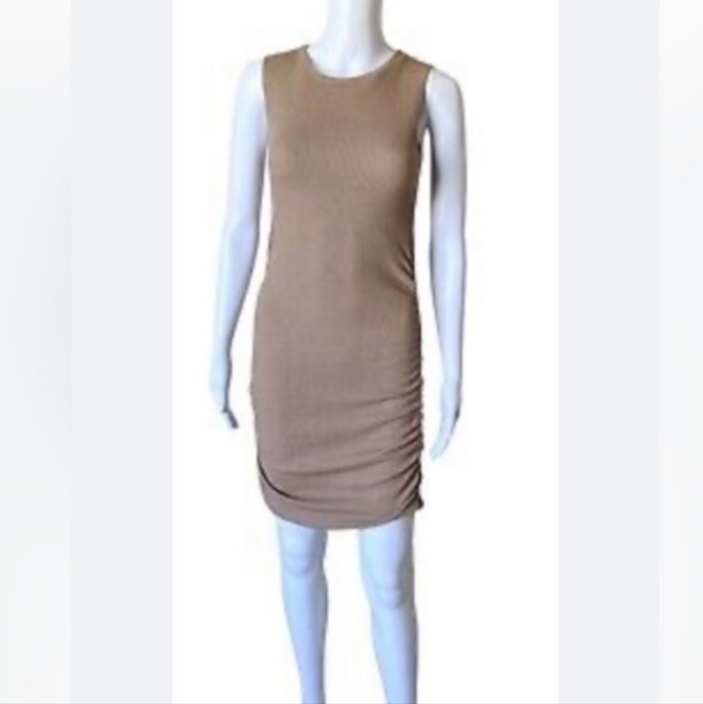 Antistar Bodycon Dress New NWT Beige Stretch Ruched Casual S